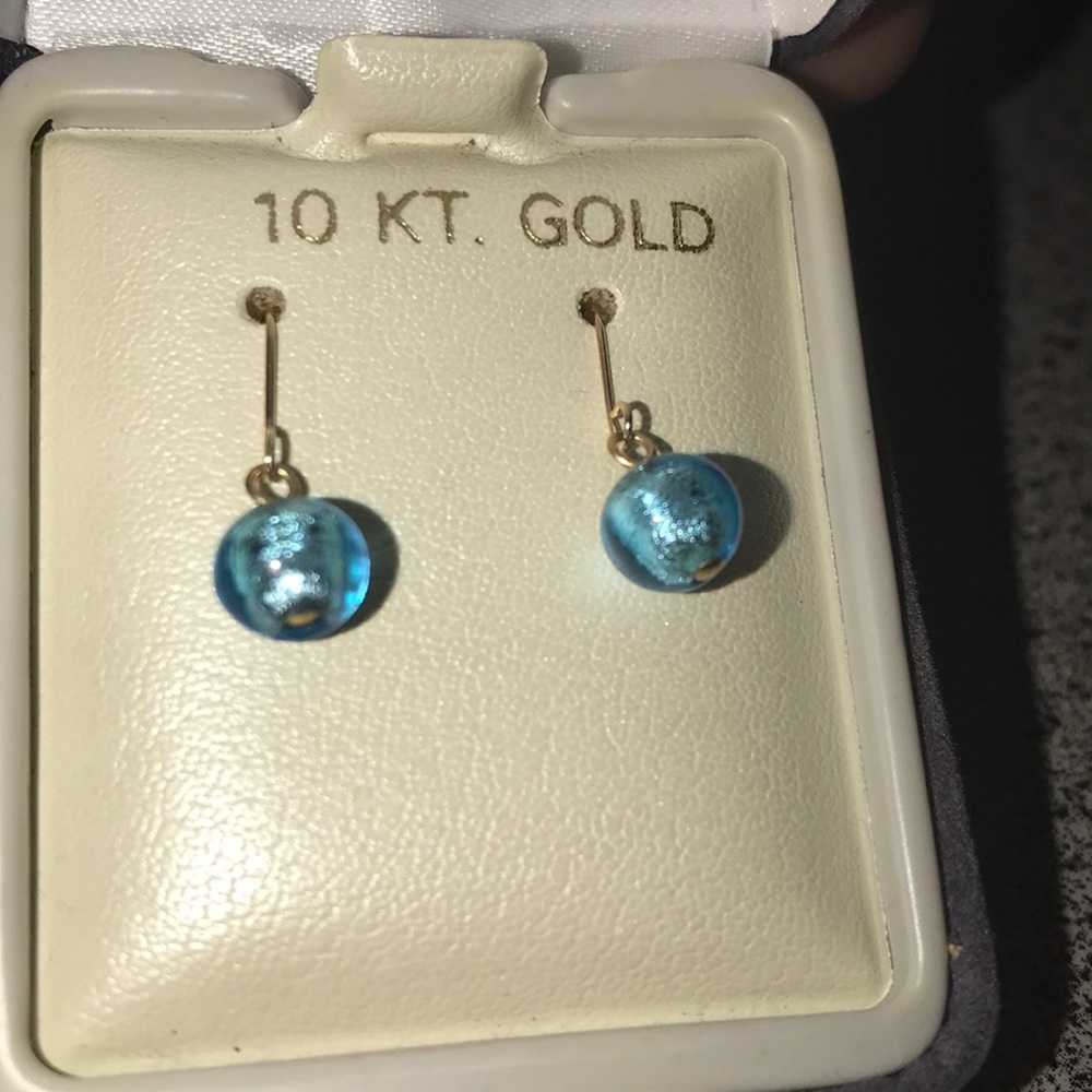 Nwt 10k gold blue bead dangle earrings - Picture 1 of 8